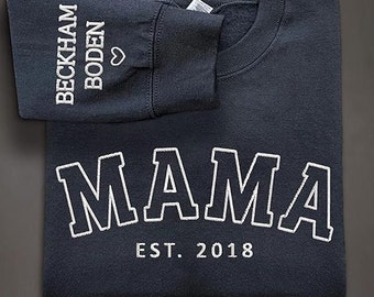 Personalized Mama Crewneck Sweatshirt with Names on Sleeve | Custom Mama Sweatshirt | Mama Sweatshirt personalized Gift | Mother's Day Gift