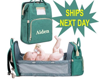 Monogrammed Diaper Bag Backpack, Expandable Baby Bed, Multi Functional Diaper Bag Backpack, Diaper bag travel bassinet, Baby Shower Gift