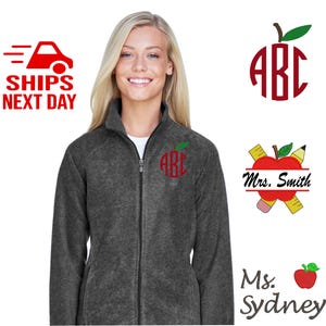 Personalized Teacher Fleece Jacket | Teacher Gift | Full Zip Jacket | Gifts for Teacher | Teacher CUSTOM Gift Jacket | Name Apple Jacket