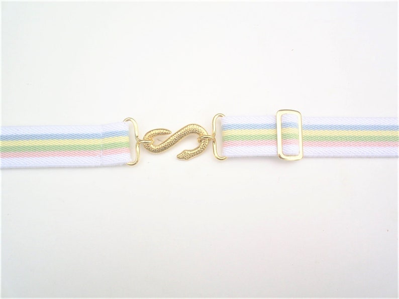 ladies rainbow elastic snake buckle belts rare gold colour buckle fits 24 to 34 inch waist