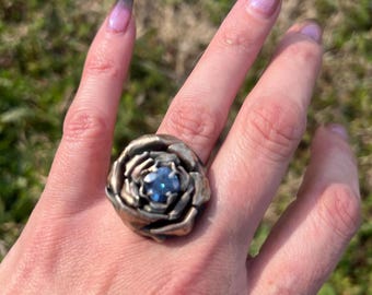 Hand-Crafted Sterling Silver Engagement Ring: 10k Gold Band, 2 Karat Moissanite Rose Ring