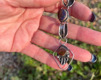 Handcrafted Sterling Silver and Koroit Australian Boulder Opal Matrix Double Pendant