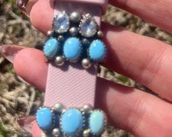 Golden Hills Turquoise Sterling Silver Smart Watch Band with Cubic Zirconia