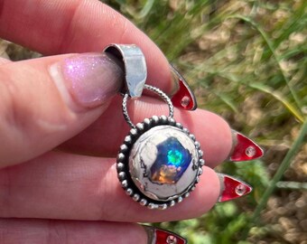 Handcrafted Sterling Silver and Mexican Galaxy Opal Pendant.