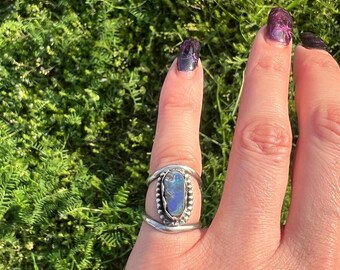 Australian Boulder Opal and Sterling Silver Ring Size 4