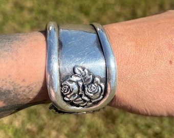 Hand-Crafted Sterling Silver Rose Cuff Bracelet