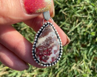 Natural Copper Agate and Sterling Silver Pendant