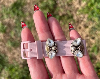 Hand-Crafted Sterling Silver Smart Watch Band with Cubic Zirconia