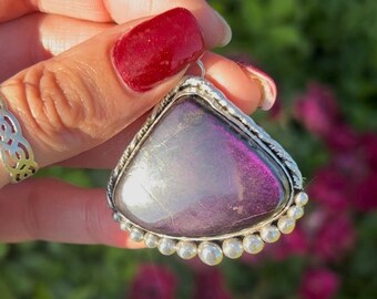Natural Bold Purpurite and Sterling Silver Pendant