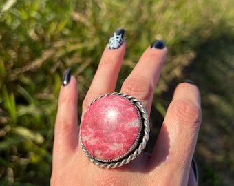 Hand crafted Pink Thulite Sterling Silver with adjustable ring band