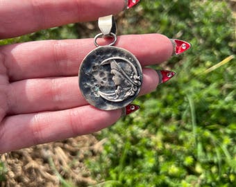 Handcrafted Sterling Silver Moon and Lady Pendant