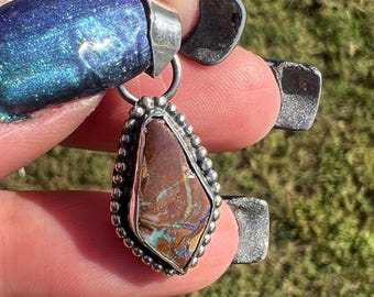 Handcrafted Sterling Silver and Koroit Australian Boulder Opal Matrix Pendant