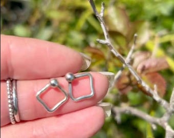 Sterling Silver .925 Square Drop Post  Earrings