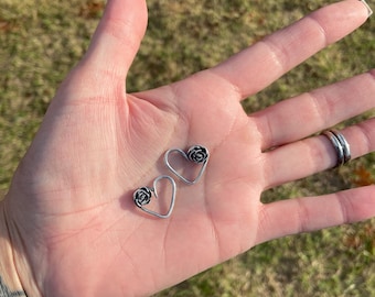 Sterling Silver .925 Rose Heart Daith Earrings