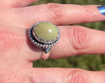 Hand-Forged Ye Ming Zhu and Sterling Silver Ring Size 8