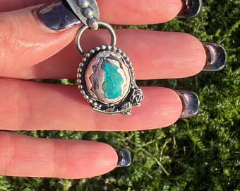 Handcrafted Sterling Silver and Green Mexican Galaxy Opal Pendant