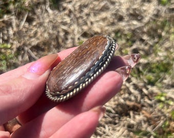 Hand-Crafted Fossilized Dinosaur Bone and Sterling Silver Bracelet for leather cuff.