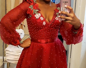 red cocktail dress long