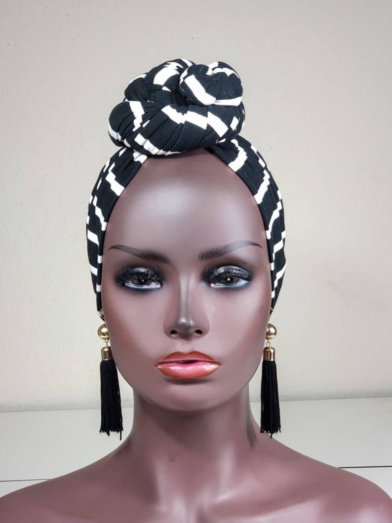 Turban Headwrap Black & White Pretied Headwraps for Women Etsy