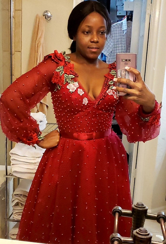 red tulle dress womens