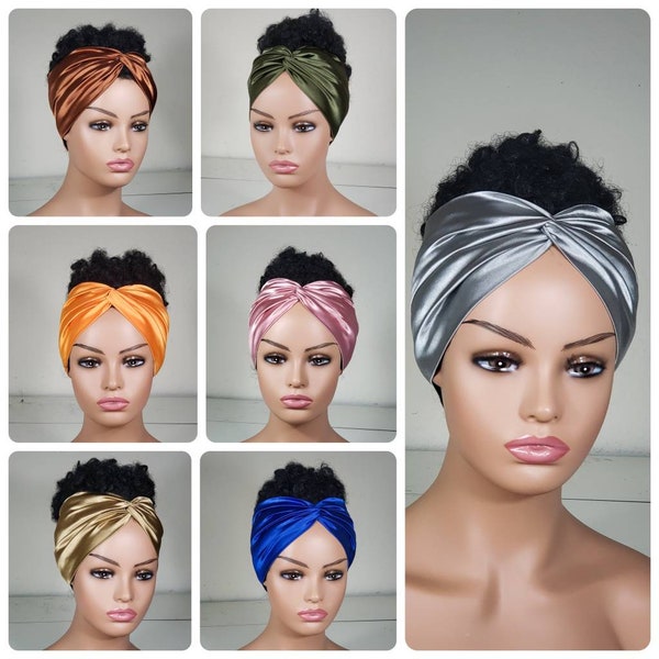 Wide Silk Headbands for Women | Twisted Satin Headband | Twisted Satin Turban | Satin Lined Turban | Satin Lined Headwraps | Satin Sleep Cap