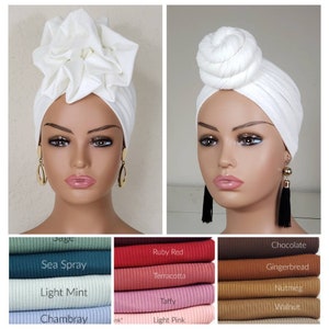 Turban | Flower Turban | Big Knot Turban | Off White Headwrap | Off White Pretied Headwrap | Pre-tied Turban | Jersey Stretch Spandex Turban