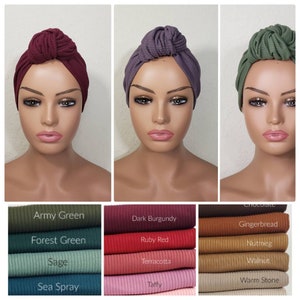 Super Soft Chemo Turban | Headwrap | Rib Knit Pre-tied Headwraps for Women | Pre-tied Turban for Women | Jersey Stretch Spandex Turban
