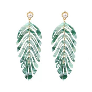 Leaf Resin Drop Earrings in Green Chandelier Earrings Green Earrings Green Drop Earrings Women's Earrings Womens Jewelry image 1