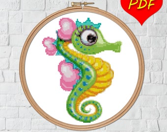 Kawaii Seahorse Cross Stitch Pattern Instant Download