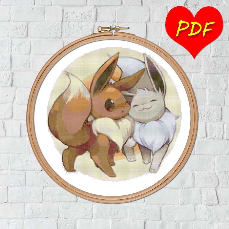 Eevee & Shiny Eevee Cross Stitch Pattern Pokemon Eeveelution image 1