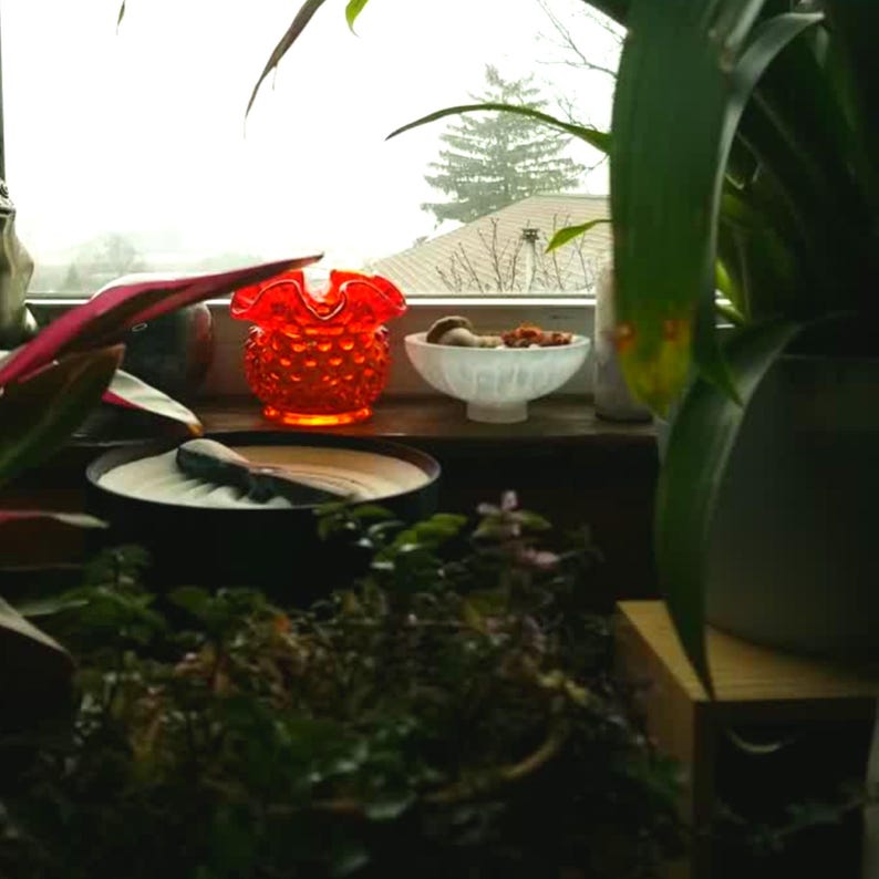 Zen garden by the window on a foggy day