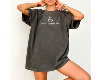 Social Battery Low Shirt, Funny Introvert T-Shirt, Anti-Social Gift, Mental Health Tee, Relatable Sarcastic Graphic Shirt, Tired of People