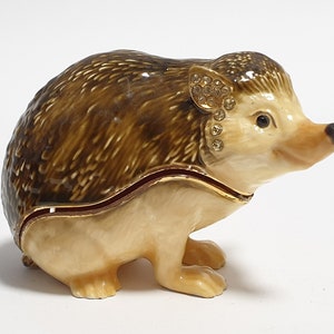 Sieradendoos, dierensnuisterijdoosje, egelcadeau, geëmailleerde metalen doos met Swarovski-kristallen 2 inch (5 cm)