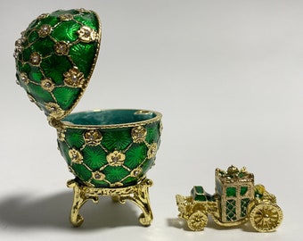 Faberge Egg Jewelry Box with Carriage Miniature 2.2 inch (5.5 cm)