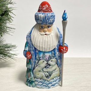 Wooden Santa Claus figurine, hand carved Santa figure, Ukrainian Christmas gift 7.6 inch (19 cm)