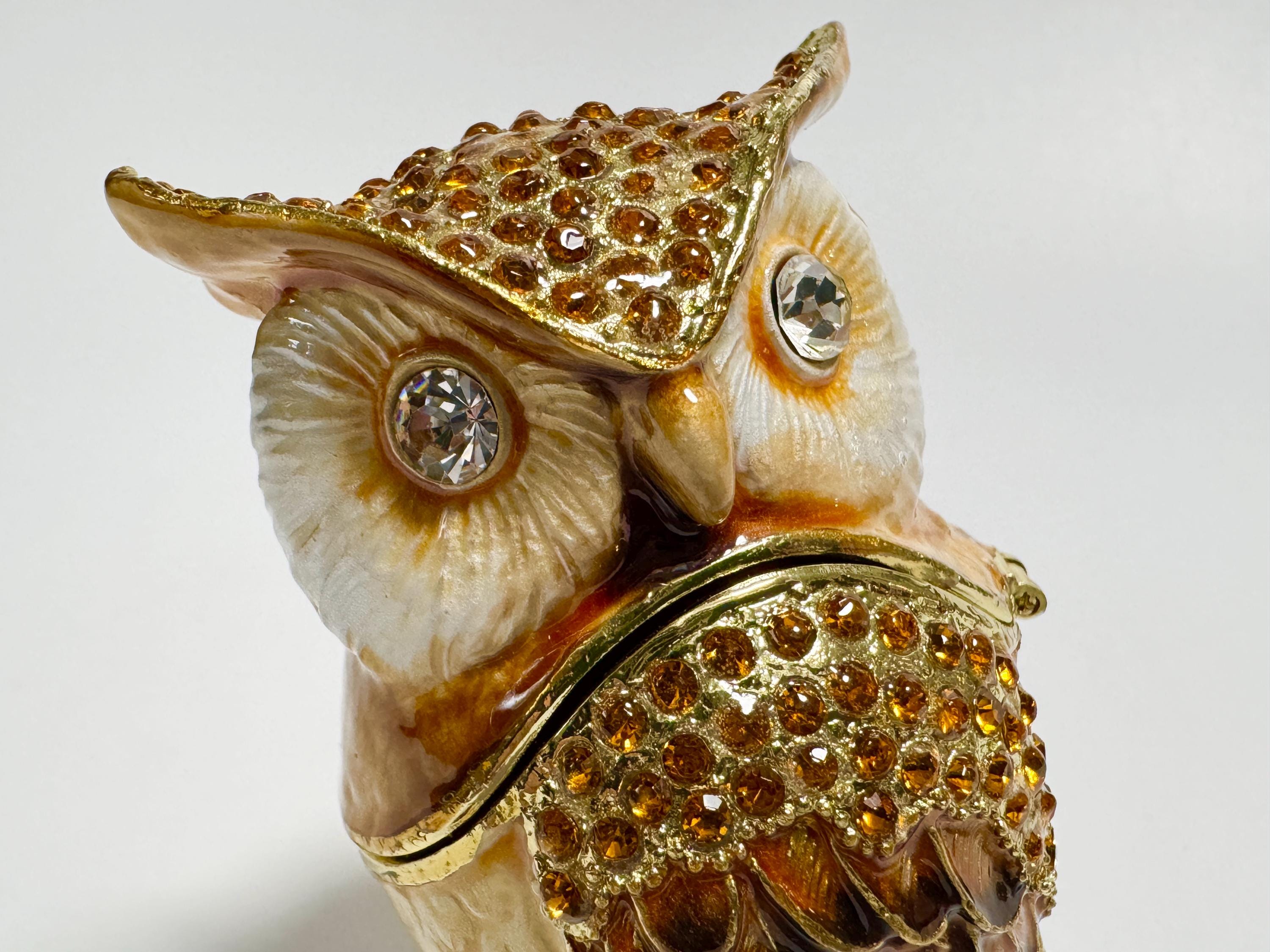 フクロウの小物入れ、鳥のジュエリーボックス、スワロフスキー