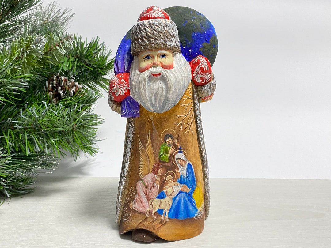 Hand carved wooden Santa Claus figurine hand painted Etsy 日本