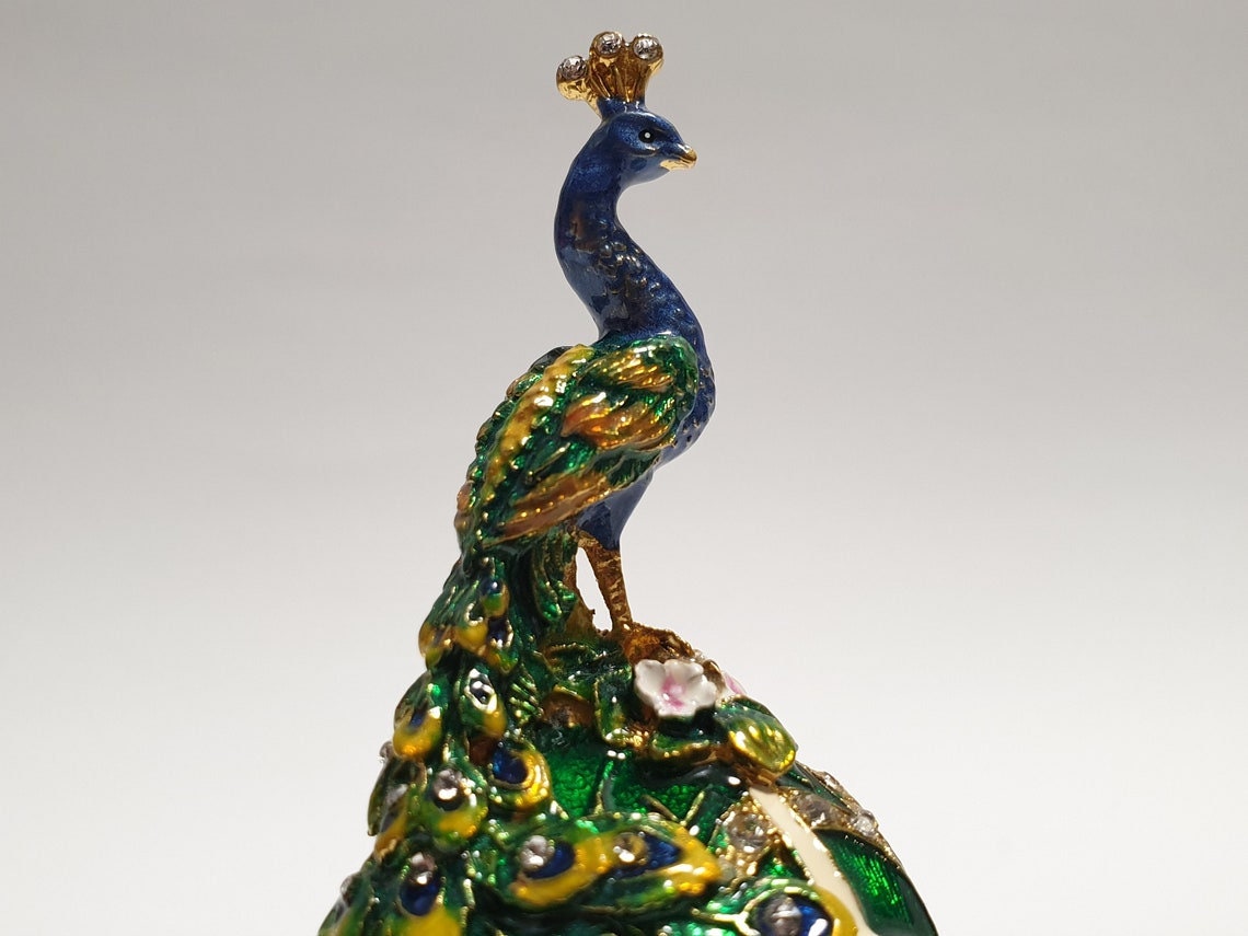 Faberge Egg, Peacock Jewelry Box, Bird Trinket Box, Peacock