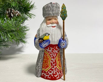 Hand carved wooden Santa Claus figurine, hand painted Ukrainian Santa figure, Father Frost 5.6 inches (14 cm)