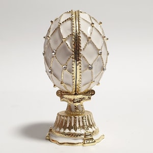 Faberge Egg with Temple Model Inside, Enameled Metal Box with Swarovski Crystals 2.6 inch (6.5 cm)
