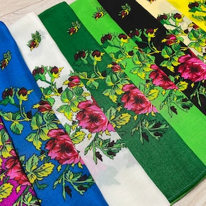 Ukrainian scarf, kokum scarf, babushka shawl, slavic kerchief head scarf, folk floral fabric
