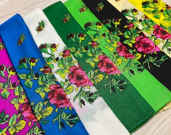 Ukrainian scarf, kokum scarf, babushka shawl, slavic kerchief head scarf, folk floral fabric