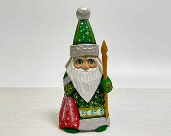 Wooden Santa Claus figurine, hand carved Santa figure, wood carving Father Frost, Ukrainian Christmas gift 6.5 inches (16.5 cm)