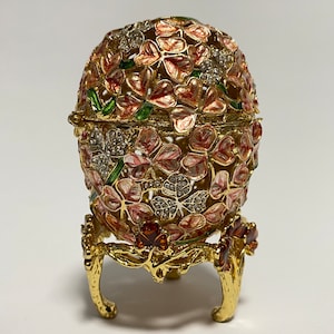Faberge egg jewlery box, enameled metal trinket box, keepsake box with Swarovski crystals 4 inch (10 cm)