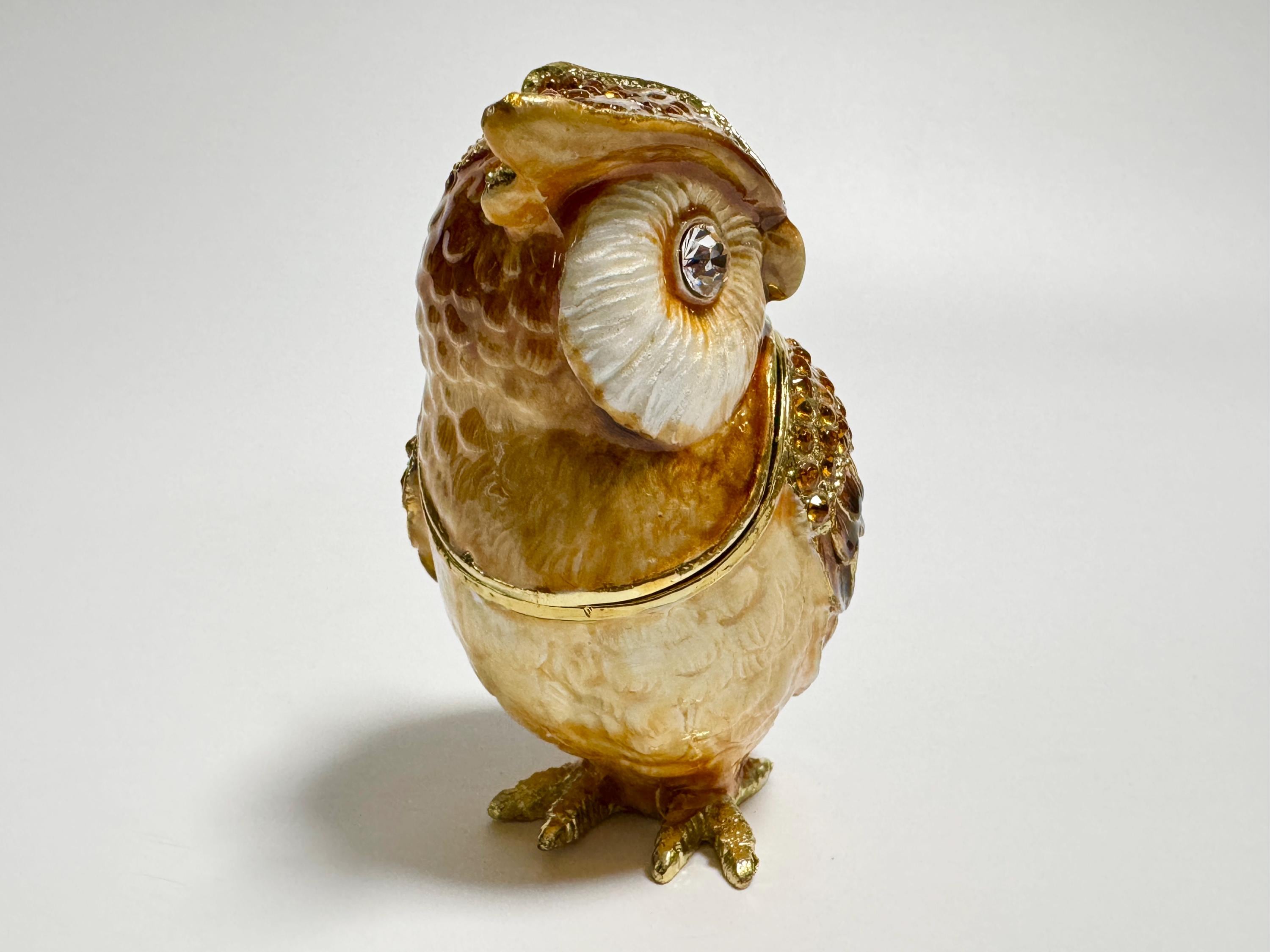 フクロウジュエリーボックス、クリスタル装飾エナメル小物ボックス フクロウの小物入れ、鳥のジュエリーボックス、スワロフスキー