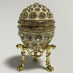 Faberge Egg with Clock, Enameled Metal Box, Keepsake Box with Swarovski Crystals 2.8 inch (7 cm)