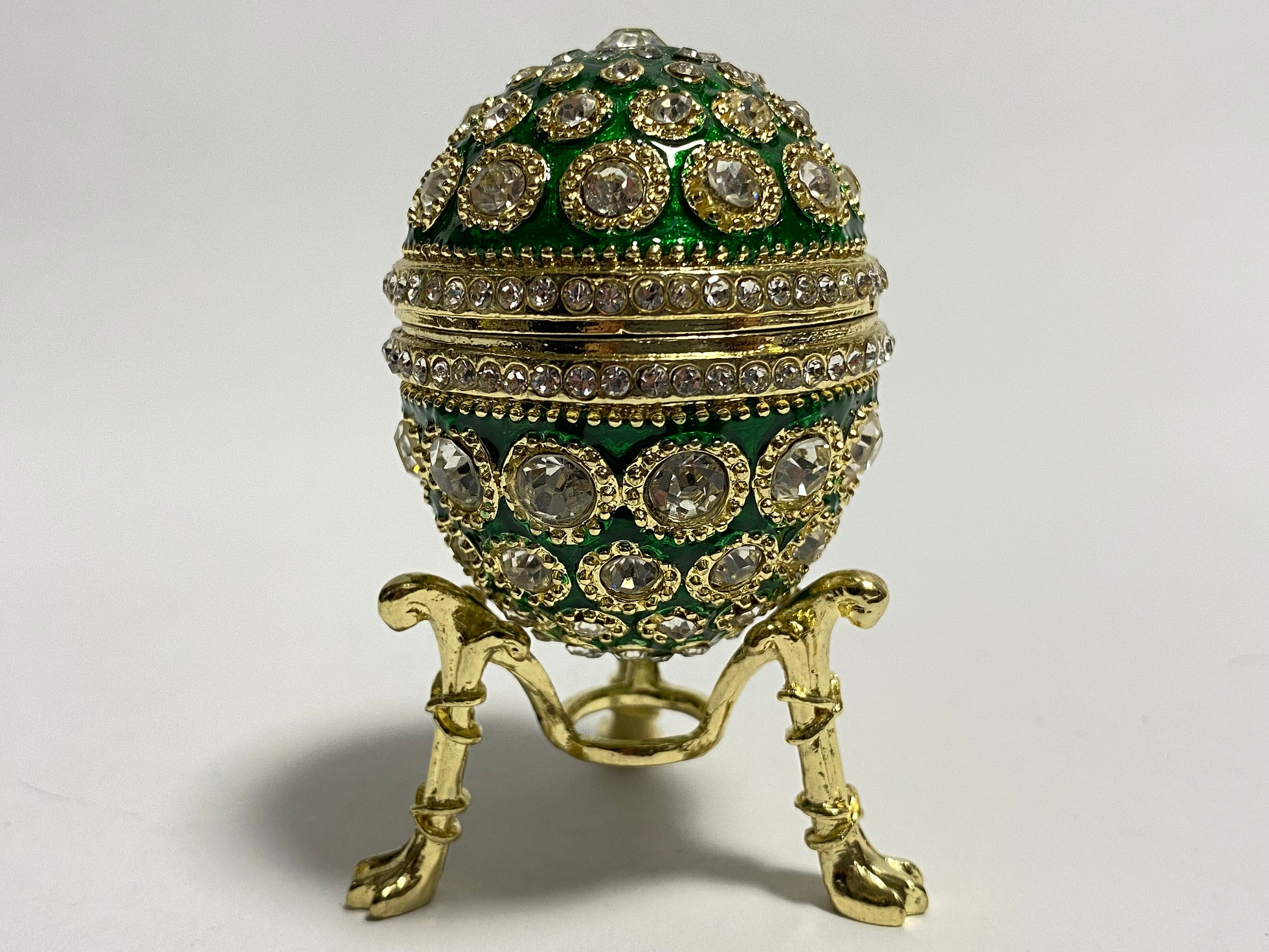 Faberge Egg With Clock, Enameled Metal Box, Keepsake Box