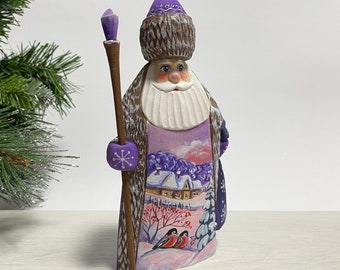 Hand carved Santa Claus figurine, wooden Santa figure, wood carving Ukrainian Christmas decor 7.6 inch (19 cm)