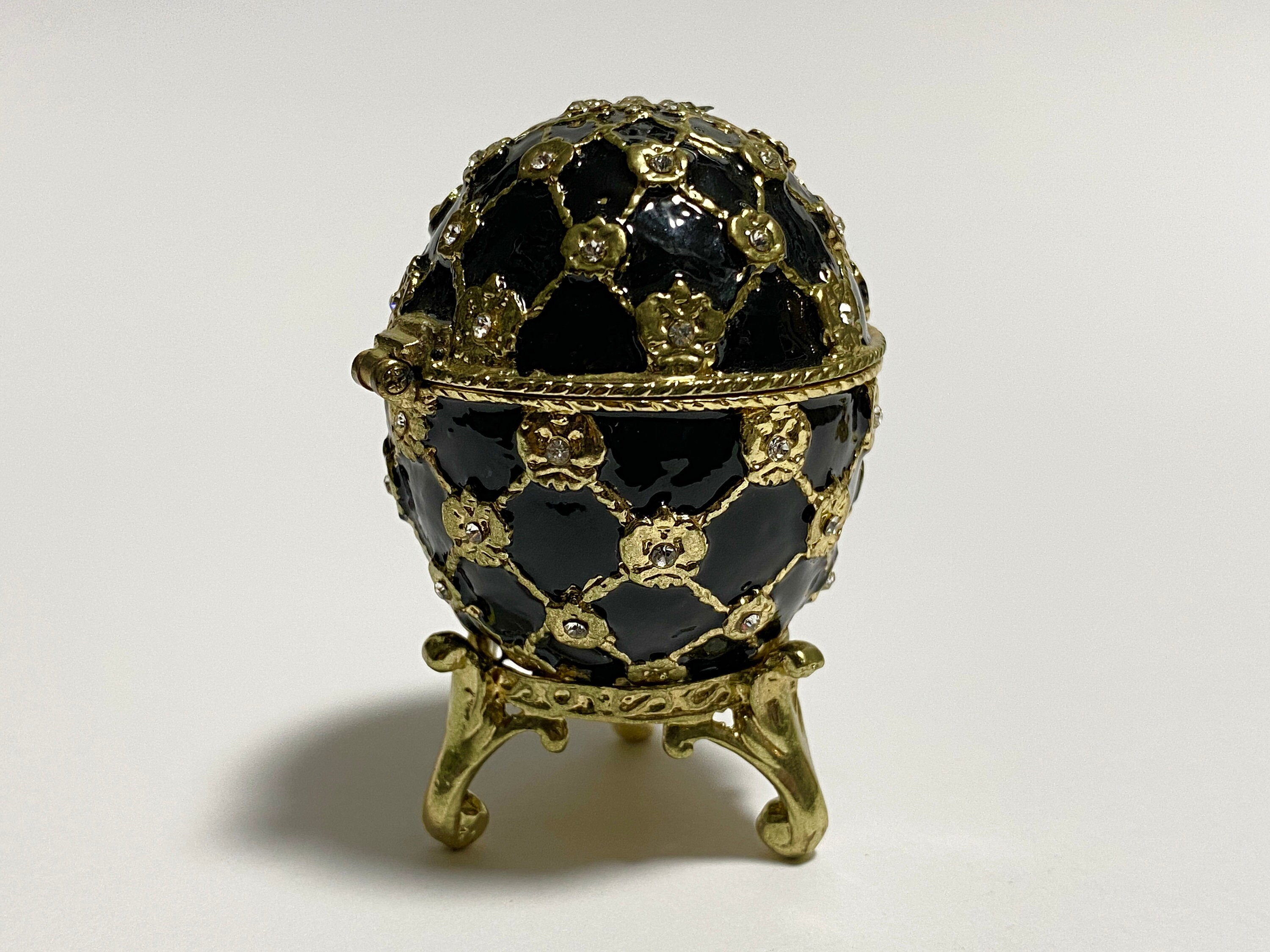 Vintage Fabergé-Ei Schmuckkästchen Eulen-Design – Funkeln Mit Strass, 3,8x3,5x4,5 Cm