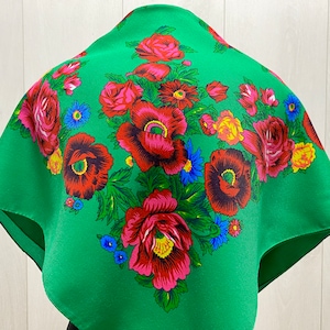 Bufanda de kokum ucraniana, chal de babushka, pañuelo cuadrado eslavo, tela floral